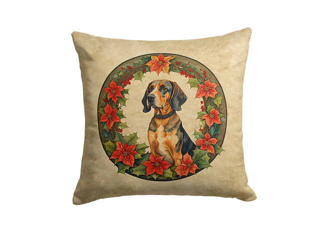 American English Coonhound Christmas Flowers Throw Pillow Machine Washable, Indoor Outdoor Decorative Pillow for Couch, Bed or Patio, 18Hx18W