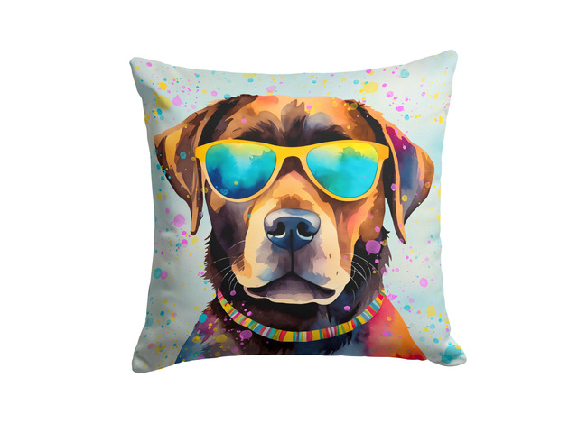 Chocolate Labrador Hippie Dawg Throw Pillow Machine Washable, Indoor Outdoor Decorative Pillow for Couch, Bed or Patio, 18Hx18W