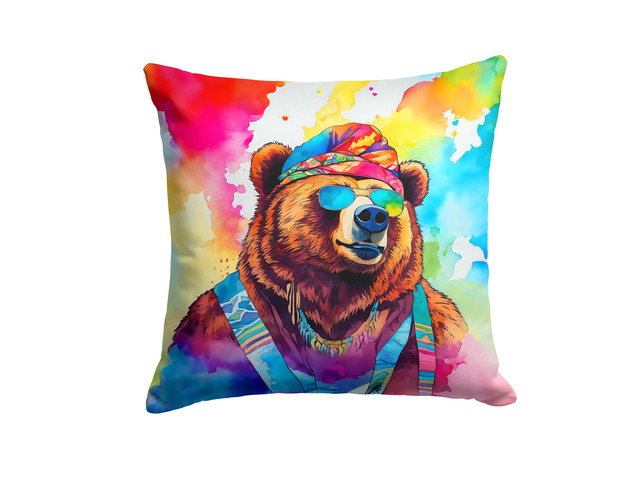 NEW Hippie Animal Grizzly Bear Throw Pillow Machine Washable, Indoor Outdoor Decorative Pillow for Couch, Bed or Patio, 18Hx18W