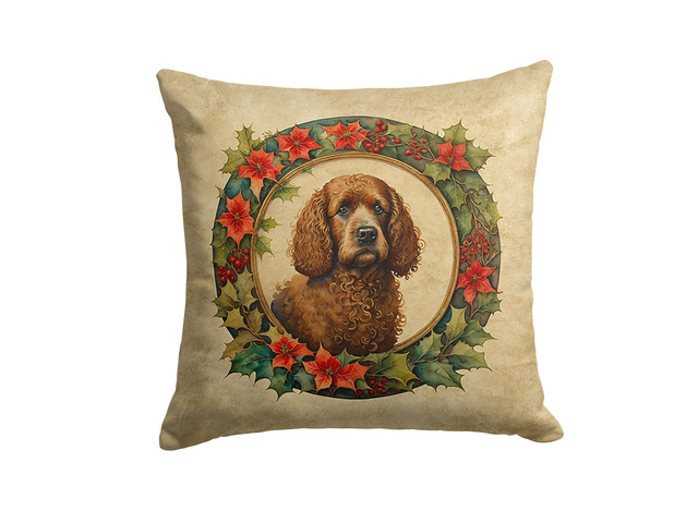 Irish Water Spaniel Christmas Flowers Throw Pillow Machine Washable, Indoor Outdoor Decorative Pillow for Couch, Bed or Patio, 18Hx18W
