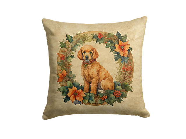 Poodle Christmas Flowers Throw Pillow Machine Washable, Indoor Outdoor Decorative Pillow for Couch, Bed or Patio, 18Hx18W