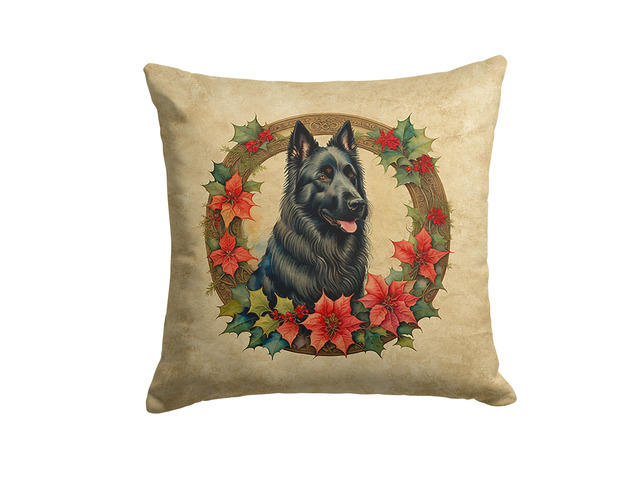 Belgian Sheepdog Christmas Flowers Throw Pillow Machine Washable, Indoor Outdoor Decorative Pillow for Couch, Bed or Patio, 18Hx18W