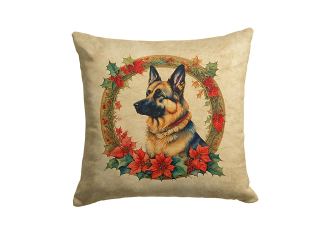 German Shepherd Christmas Flowers Throw Pillow Machine Washable, Indoor Outdoor Decorative Pillow for Couch, Bed or Patio, 18Hx18W