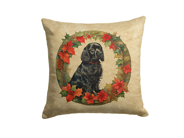 Cocker Spaniel Christmas Flowers Throw Pillow Machine Washable, Indoor Outdoor Decorative Pillow for Couch, Bed or Patio, 18Hx18W