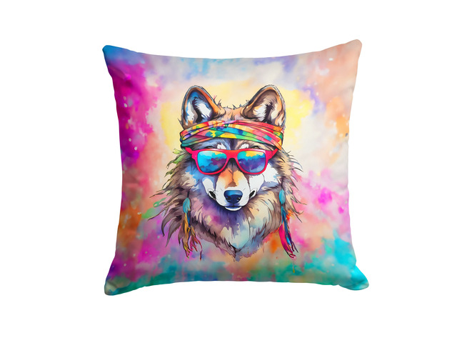 NEW Hippie Animal Wolf Throw Pillow Machine Washable, Indoor Outdoor Decorative Pillow for Couch, Bed or Patio, 18Hx18W