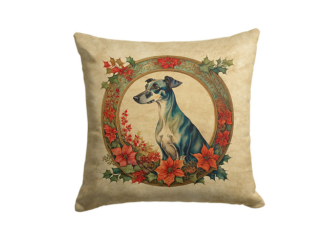 Greyhound Christmas Flowers Throw Pillow Machine Washable, Indoor Outdoor Decorative Pillow for Couch, Bed or Patio, 18Hx18W
