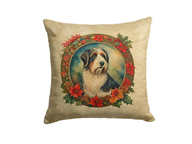 Bearded Collie Christmas Flowers Throw Pillow Machine Washable, Indoor Outdoor Decorative Pillow for Couch, Bed or Patio, 18Hx18W