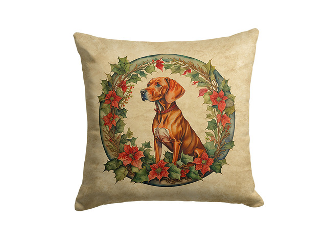 Vizsla Christmas Flowers Throw Pillow Machine Washable, Indoor Outdoor Decorative Pillow for Couch, Bed or Patio, 18Hx18W