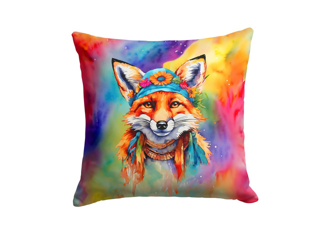 NEW Hippie Animal Fox Throw Pillow Machine Washable, Indoor Outdoor Decorative Pillow for Couch, Bed or Patio, 18Hx18W