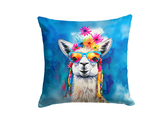 NEW Hippie Animal Llama Throw Pillow Machine Washable, Indoor Outdoor Decorative Pillow for Couch, Bed or Patio, 18Hx18W