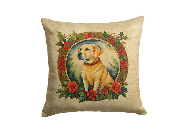 Labrador Retriever Christmas Flowers Throw Pillow Machine Washable, Indoor Outdoor Decorative Pillow for Couch, Bed or Patio, 18Hx18W