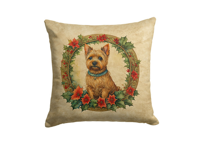 Norwich Terrier Christmas Flowers Throw Pillow Machine Washable, Indoor Outdoor Decorative Pillow for Couch, Bed or Patio, 18Hx18W