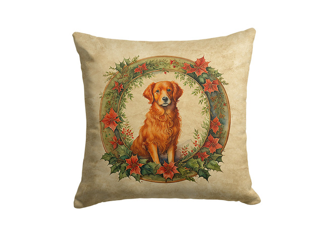 Nova Scotia Duck Tolling Retriever Christmas Flowers Throw Pillow Machine Washable, Indoor Outdoor Decorative Pillow for Couch, Bed or Patio, 18Hx18W