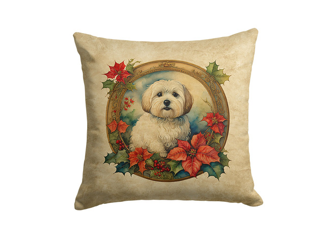 Coton De Tulear Christmas Flowers Throw Pillow Machine Washable, Indoor Outdoor Decorative Pillow for Couch, Bed or Patio, 18Hx18W