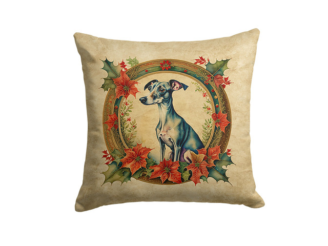 Italian Greyhound Christmas Flowers Throw Pillow Machine Washable, Indoor Outdoor Decorative Pillow for Couch, Bed or Patio, 18Hx18W