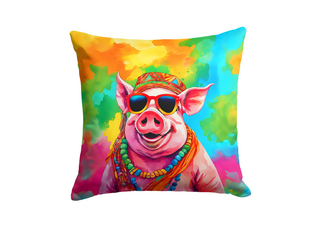 NEW Hippie Animal Pig Throw Pillow Machine Washable, Indoor Outdoor Decorative Pillow for Couch, Bed or Patio, 18Hx18W