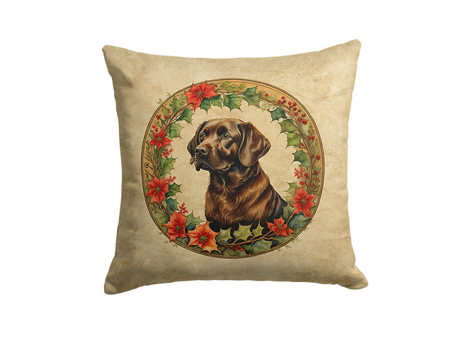 Labrador Retriever Christmas Flowers Throw Pillow Machine Washable, Indoor Outdoor Decorative Pillow for Couch, Bed or Patio, 18Hx18W