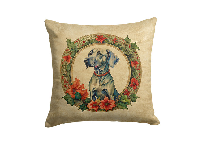 Weimaraner Christmas Flowers Throw Pillow Machine Washable, Indoor Outdoor Decorative Pillow for Couch, Bed or Patio, 18Hx18W