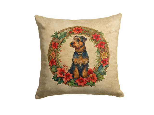 Airedale Terrier Christmas Flowers Throw Pillow Machine Washable, Indoor Outdoor Decorative Pillow for Couch, Bed or Patio, 18Hx18W