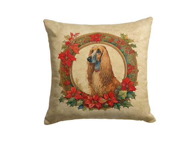 Afghan Hound Christmas Flowers Throw Pillow Machine Washable, Indoor Outdoor Decorative Pillow for Couch, Bed or Patio, 18Hx18W