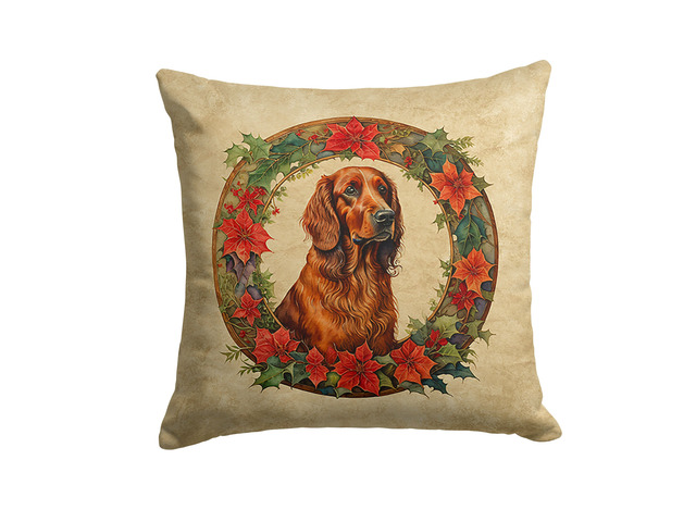Irish Setter Christmas Flowers Throw Pillow Machine Washable, Indoor Outdoor Decorative Pillow for Couch, Bed or Patio, 18Hx18W