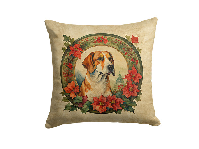 English Foxhound Christmas Flowers Throw Pillow Machine Washable, Indoor Outdoor Decorative Pillow for Couch, Bed or Patio, 18Hx18W