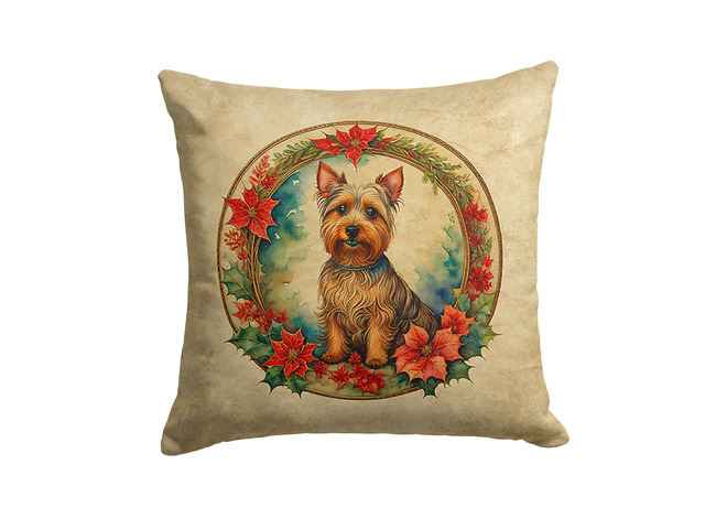 Australian Terrier Christmas Flowers Throw Pillow Machine Washable, Indoor Outdoor Decorative Pillow for Couch, Bed or Patio, 18Hx18W