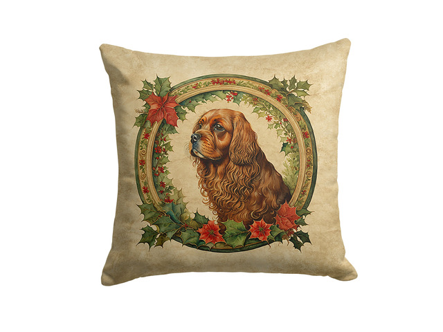 Sussex Spaniel Christmas Flowers Throw Pillow Machine Washable, Indoor Outdoor Decorative Pillow for Couch, Bed or Patio, 18Hx18W