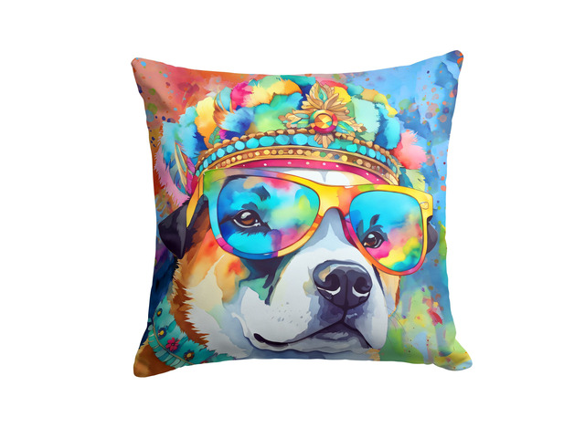 Akita Hippie Dawg Throw Pillow Machine Washable, Indoor Outdoor Decorative Pillow for Couch, Bed or Patio, 18Hx18W