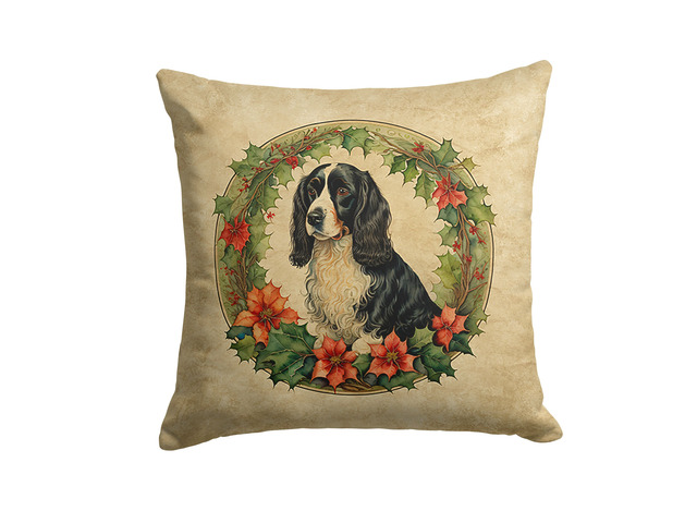 Welsh Springer Spaniel Christmas Flowers Throw Pillow Machine Washable, Indoor Outdoor Decorative Pillow for Couch, Bed or Patio, 18Hx18W