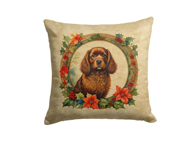 American Water Spaniel Christmas Flowers Throw Pillow Machine Washable, Indoor Outdoor Decorative Pillow for Couch, Bed or Patio, 18Hx18W