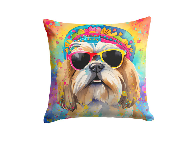 Shih Tzu Hippie Dawg Throw Pillow Machine Washable, Indoor Outdoor Decorative Pillow for Couch, Bed or Patio, 18Hx18W