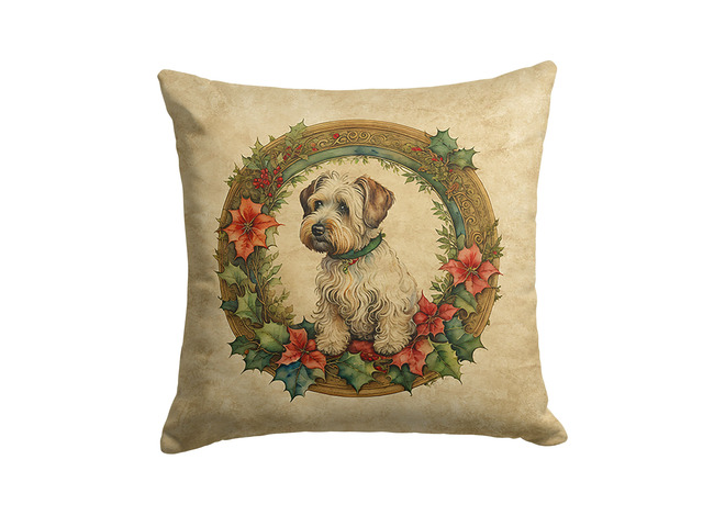 Sealyham Terrier Christmas Flowers Throw Pillow Machine Washable, Indoor Outdoor Decorative Pillow for Couch, Bed or Patio, 18Hx18W