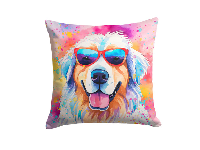Great Pyrenees Hippie Dawg Throw Pillow Machine Washable, Indoor Outdoor Decorative Pillow for Couch, Bed or Patio, 18Hx18W
