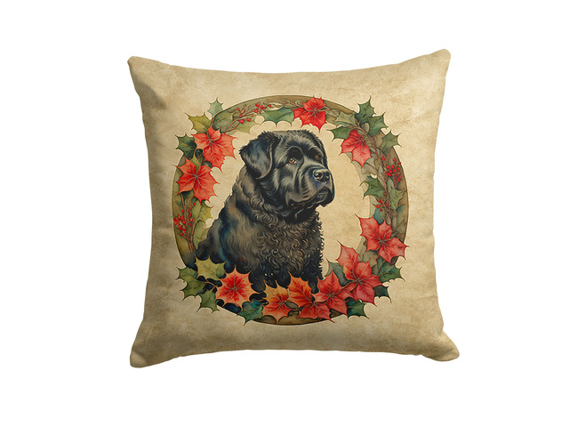 Bouvier des Flandres Christmas Flowers Throw Pillow Machine Washable, Indoor Outdoor Decorative Pillow for Couch, Bed or Patio, 18Hx18W