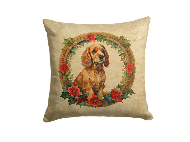 Cocker Spaniel Christmas Flowers Throw Pillow Machine Washable, Indoor Outdoor Decorative Pillow for Couch, Bed or Patio, 18Hx18W