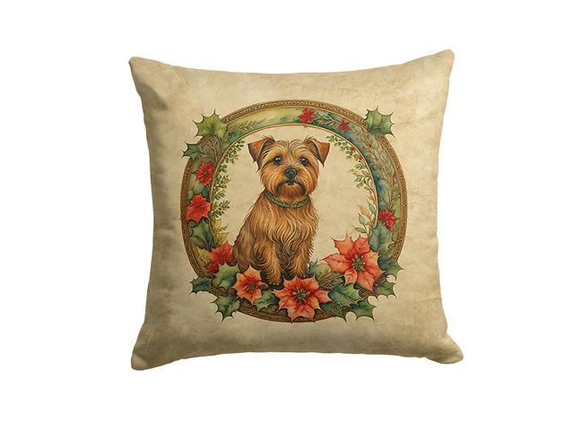 Norfolk Terrier Christmas Flowers Throw Pillow Machine Washable, Indoor Outdoor Decorative Pillow for Couch, Bed or Patio, 18Hx18W