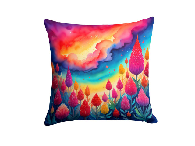 Colorful Celosia Throw Pillow Machine Washable, Indoor Outdoor Decorative Pillow for Couch, Bed or Patio, 18Hx18W