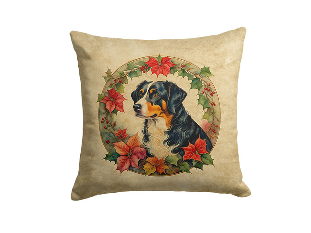 Appenzeller Sennenhund Christmas Flowers Throw Pillow Machine Washable, Indoor Outdoor Decorative Pillow for Couch, Bed or Patio, 18Hx18W
