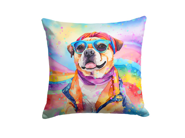 Pug Hippie Dawg Throw Pillow Machine Washable, Indoor Outdoor Decorative Pillow for Couch, Bed or Patio, 18Hx18W