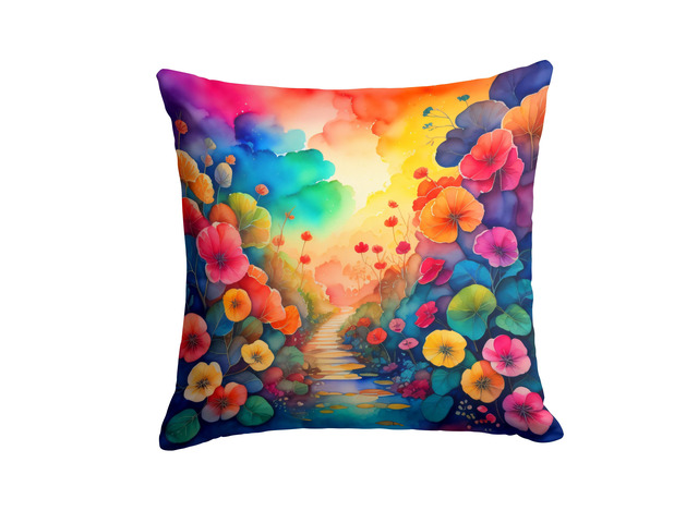 Colorful Begonias Throw Pillow Machine Washable, Indoor Outdoor Decorative Pillow for Couch, Bed or Patio, 18Hx18W