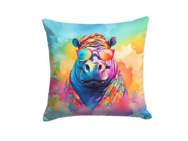 NEW Hippie Animal Hippopotamus Throw Pillow Machine Washable, Indoor Outdoor Decorative Pillow for Couch, Bed or Patio, 18Hx18W