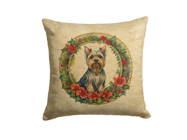 Silky Terrier Christmas Flowers Throw Pillow Machine Washable, Indoor Outdoor Decorative Pillow for Couch, Bed or Patio, 18Hx18W