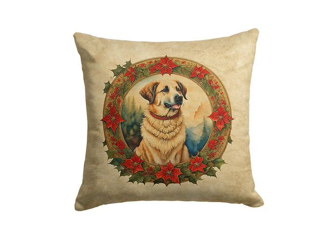 Anatolian Shepherd Dog Christmas Flowers Throw Pillow Machine Washable, Indoor Outdoor Decorative Pillow for Couch, Bed or Patio, 18Hx18W