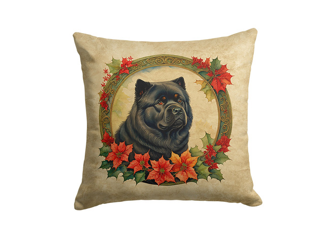Chow Chow Christmas Flowers Throw Pillow Machine Washable, Indoor Outdoor Decorative Pillow for Couch, Bed or Patio, 18Hx18W