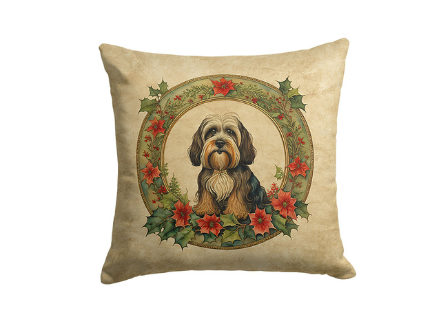 Tibetan Terrier Christmas Flowers Throw Pillow Machine Washable, Indoor Outdoor Decorative Pillow for Couch, Bed or Patio, 18Hx18W