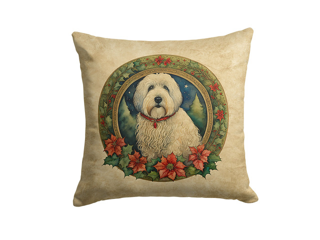 Old English Sheepdog Christmas Flowers Throw Pillow Machine Washable, Indoor Outdoor Decorative Pillow for Couch, Bed or Patio, 18Hx18W
