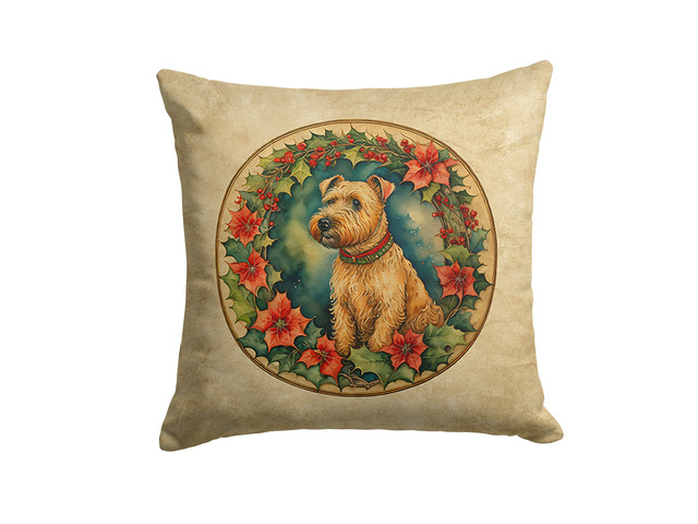 Lakeland Terrier Christmas Flowers Throw Pillow Machine Washable, Indoor Outdoor Decorative Pillow for Couch, Bed or Patio, 18Hx18W