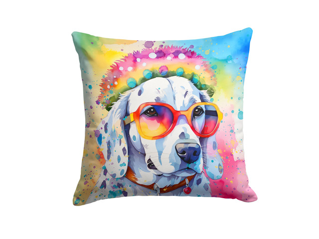 Dalmatian Hippie Dawg Throw Pillow Machine Washable, Indoor Outdoor Decorative Pillow for Couch, Bed or Patio, 18Hx18W