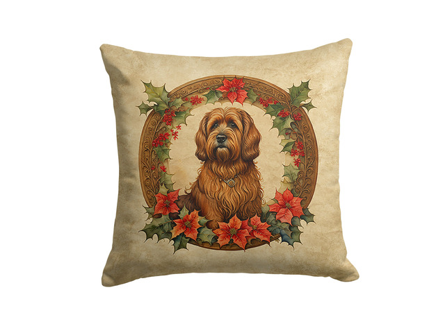 Briard Christmas Flowers Throw Pillow Machine Washable, Indoor Outdoor Decorative Pillow for Couch, Bed or Patio, 18Hx18W